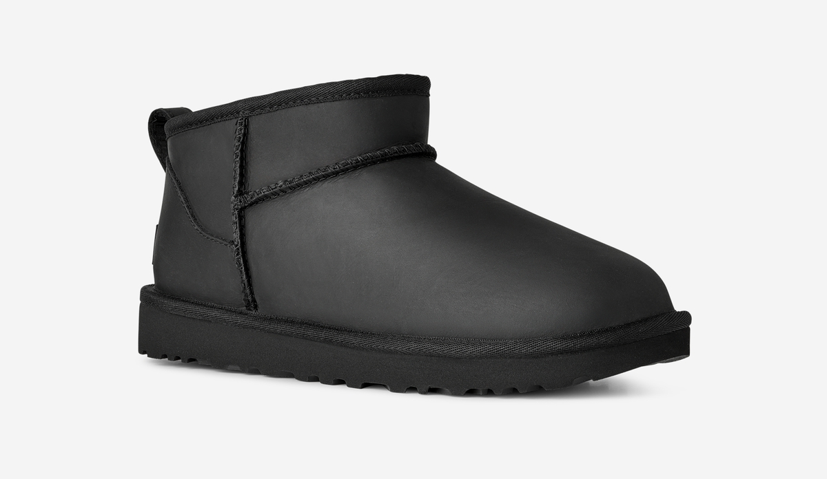 UGG Classic Ultra Mini Leather Boot Black (Women's) | 1174210-BLK