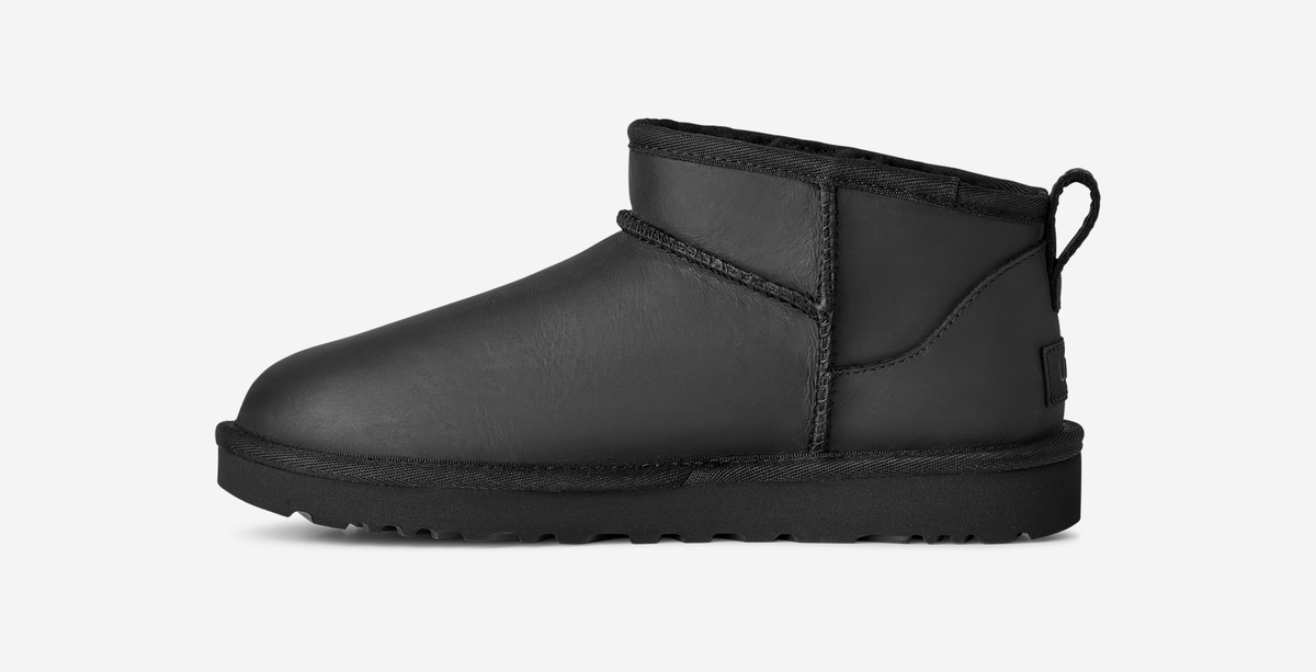UGG Classic Ultra Mini Leather Boot Black (Women's) | 1174210-BLK