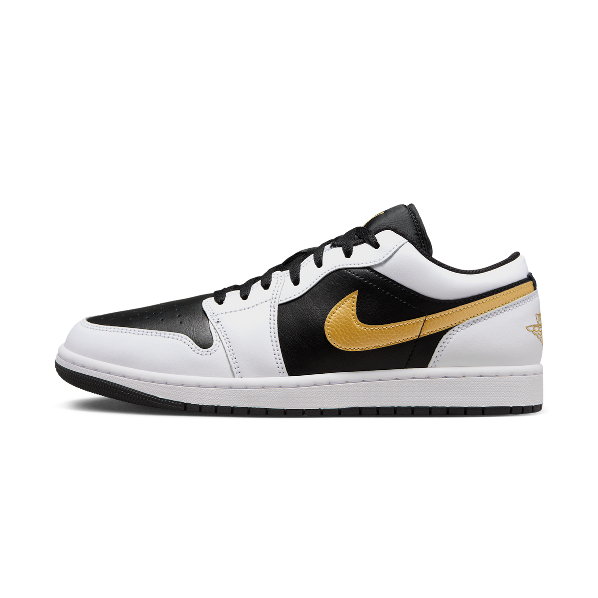 Jordan 1 Low White Black Metallic Gold Swoosh