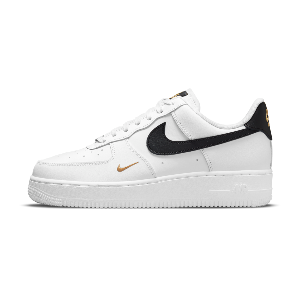 Nike Air Force 1 Low '07 Essential White Black Gold Mini Swoosh (Women's)