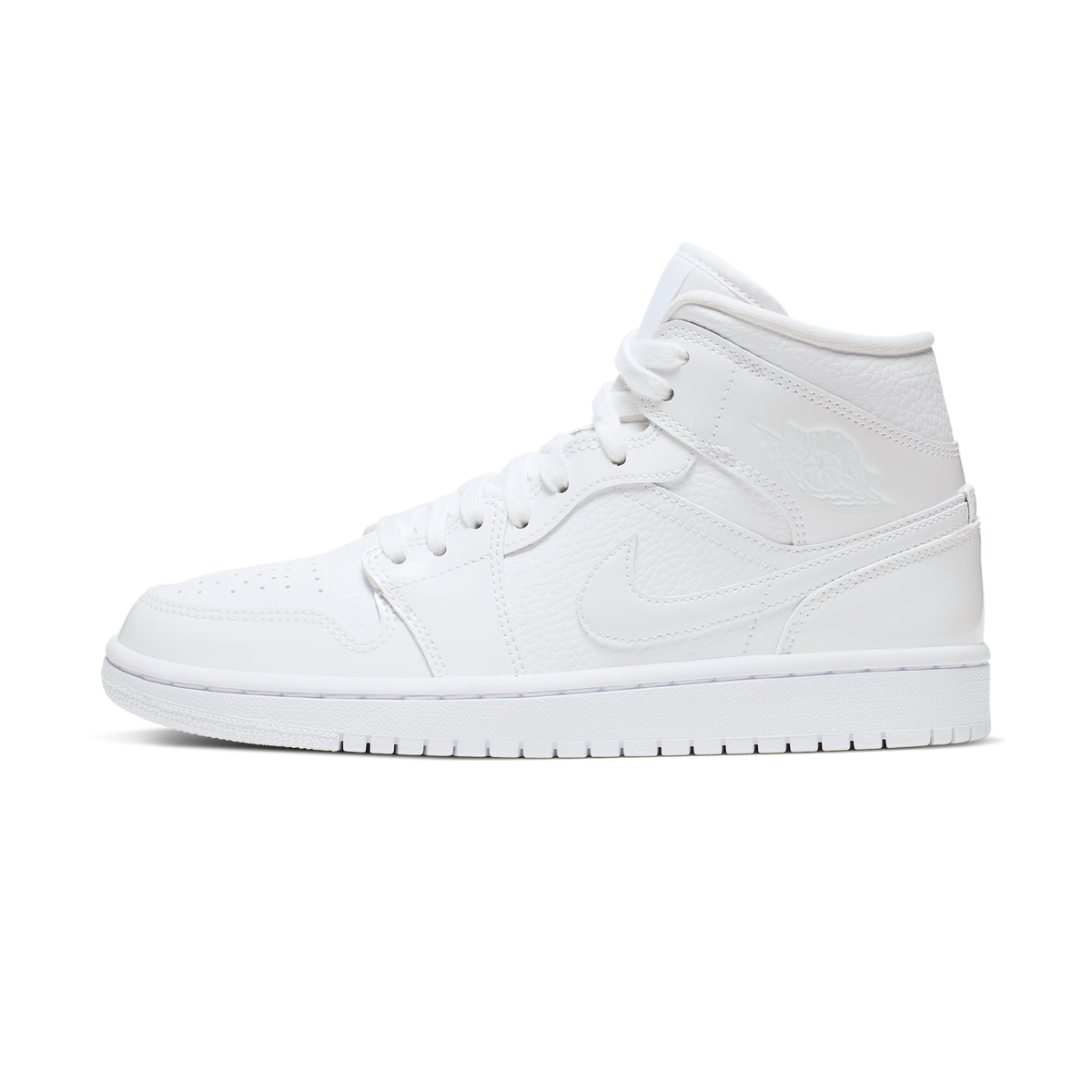 Jordan 1 Mid Triple White Patent Swoosh (Women's)