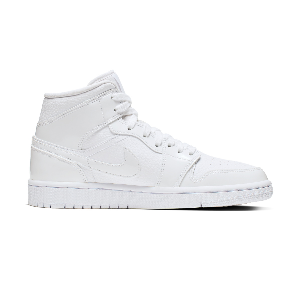 Jordan 1 Mid Triple White Patent Swoosh (Women's)