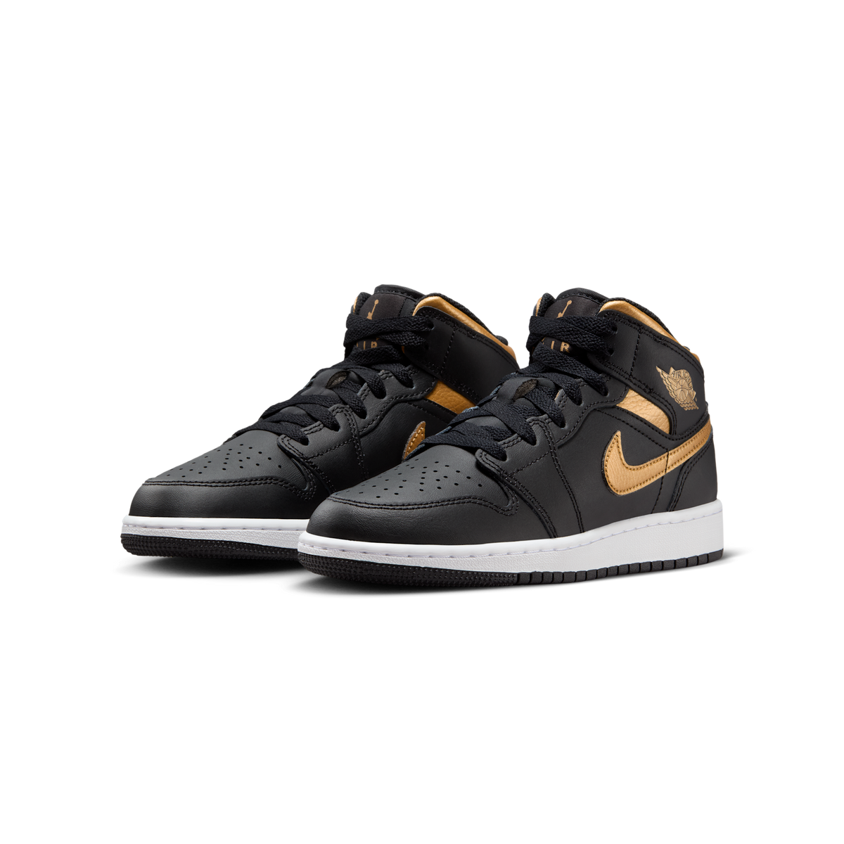 Jordan 1 Mid Black Metallic Gold Swoosh (GS)