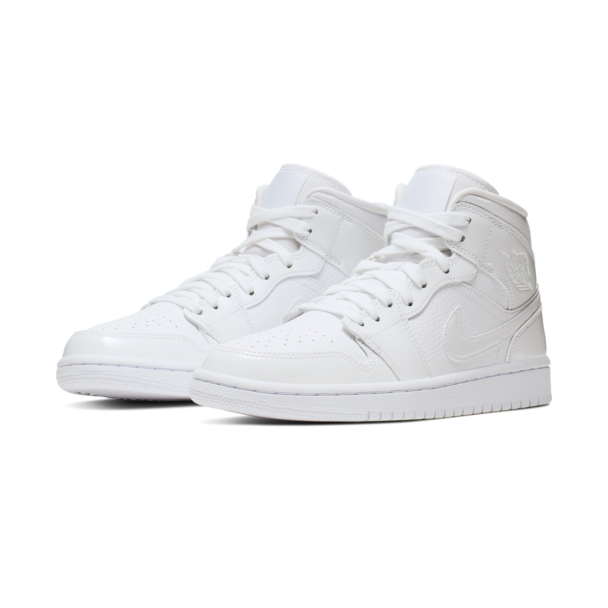 Jordan 1 Mid Triple White Patent Swoosh (Women's)