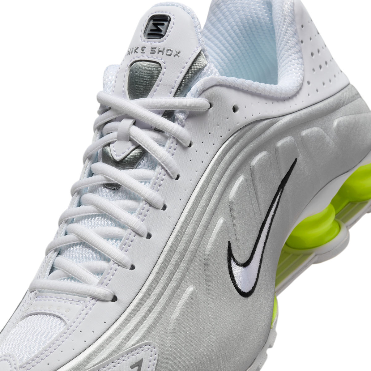 Nike Shox R4 White Metallic Silver Volt (Women's) | AR3565-102