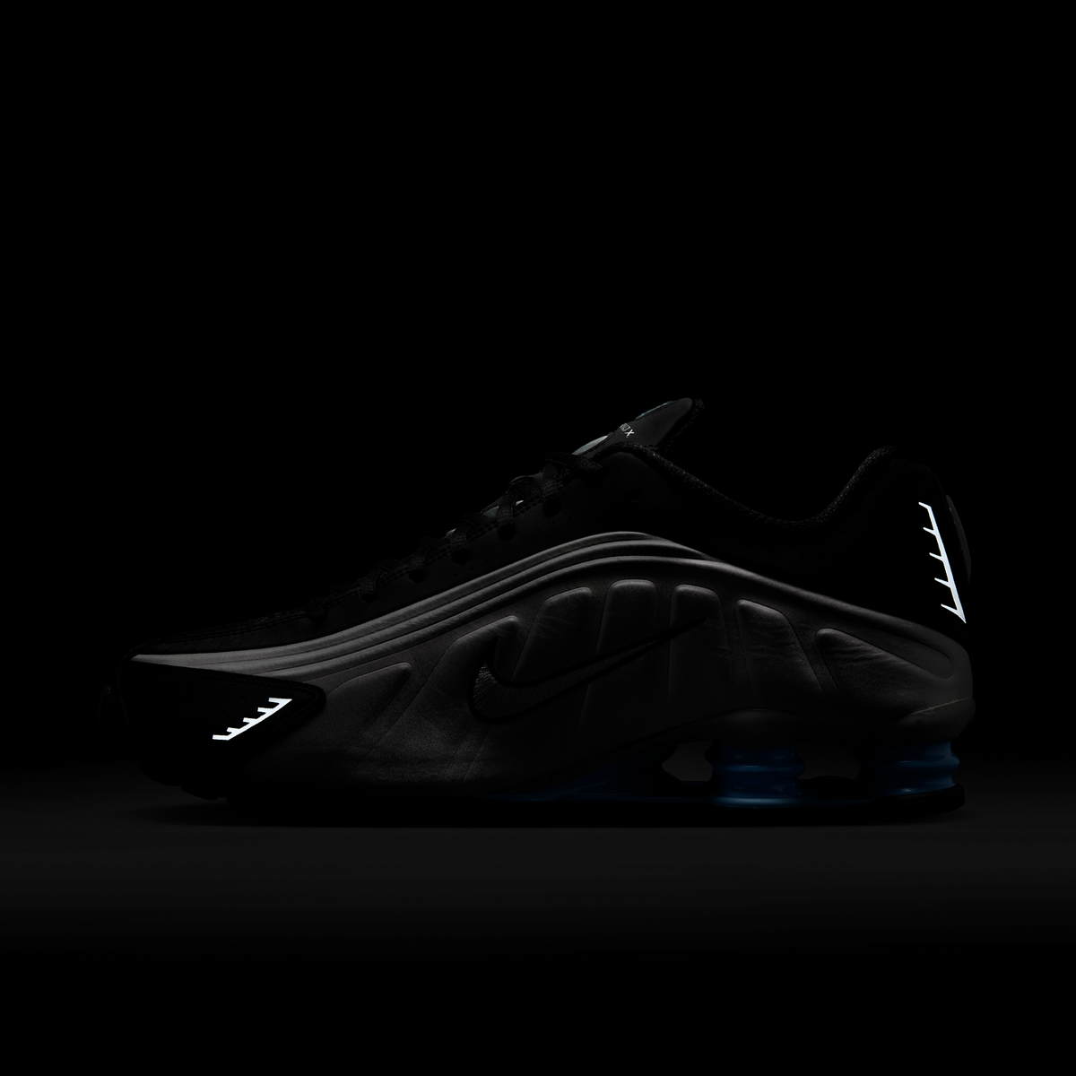 Nike Shox R4 Metallic Silver Black Psychic Blue