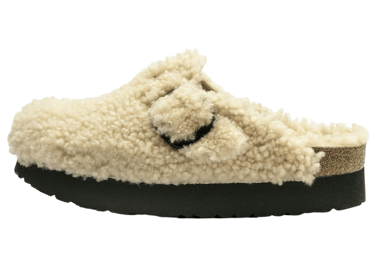 Birkenstock Boston Big Buckle Platform Shearling Teddy Eggshell