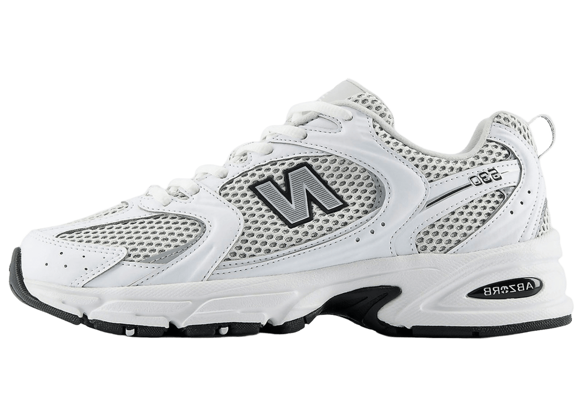 New Balance 530 White Silver Metallic Black Sole
