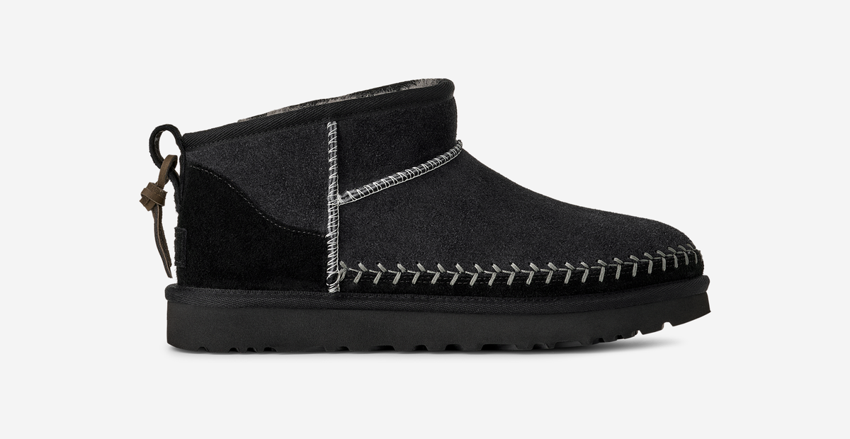 UGG Classic Ultra Mini Biarritz Boot Black (Women's) | 1171538-BLK