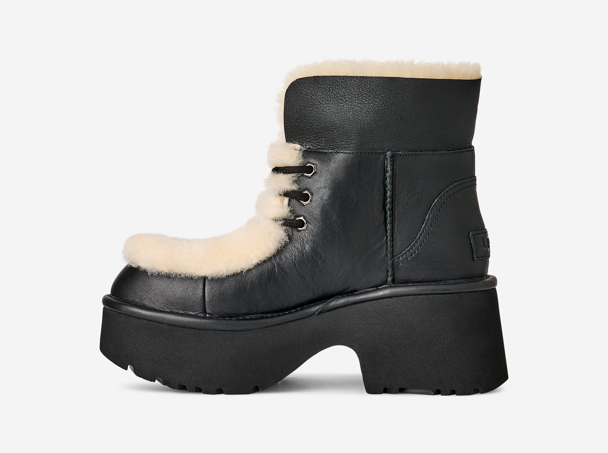 UGG Esmee Leather Lace Up Boot Black (Women's) | 1176110-BLK