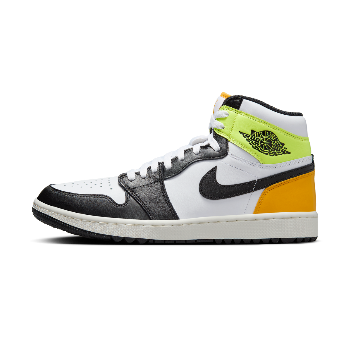 Jordan 1 Retro High Golf White University Gold Volt Black