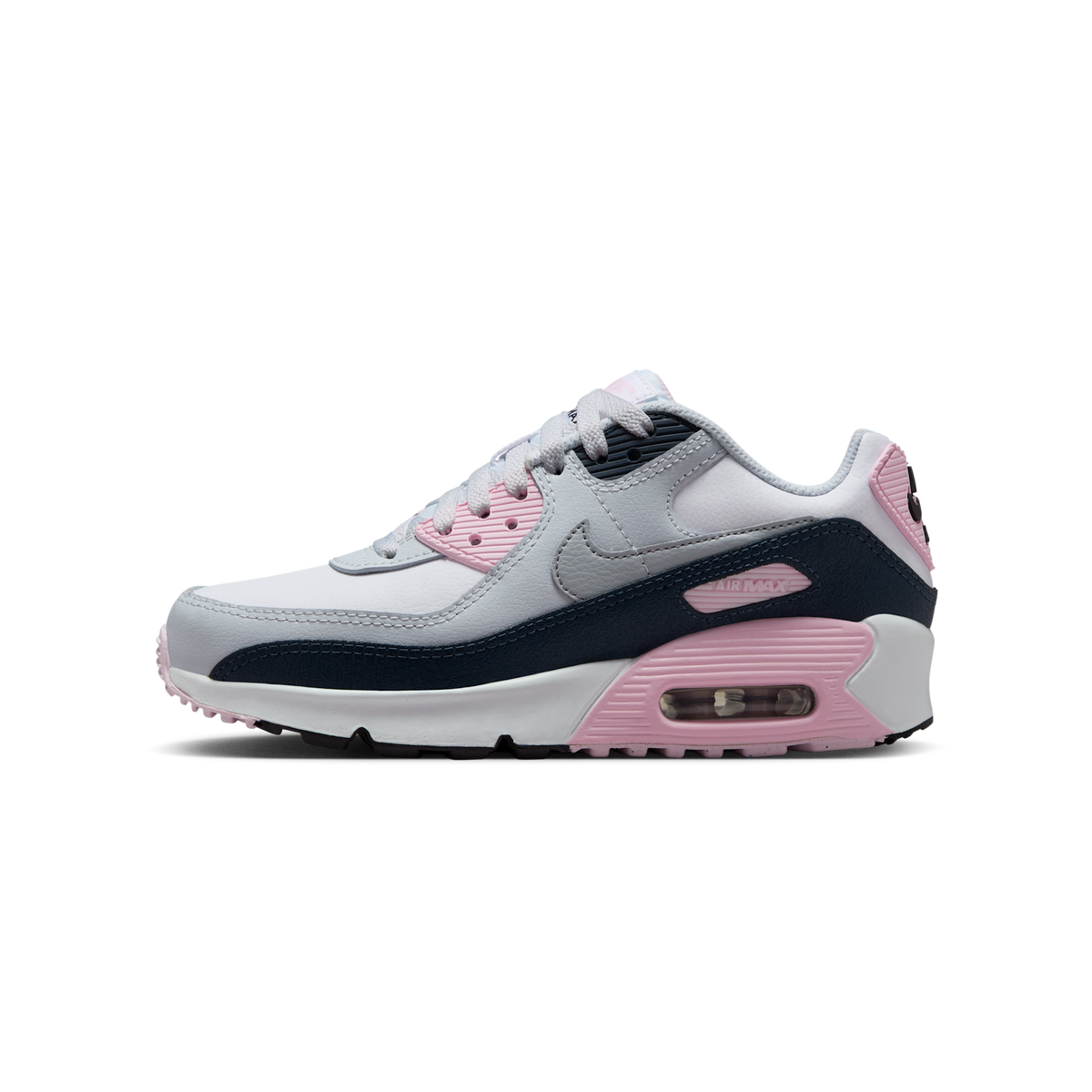 Nike Air Max 90 LTR White Pink Foam Armory Navy Wolf Grey (GS)