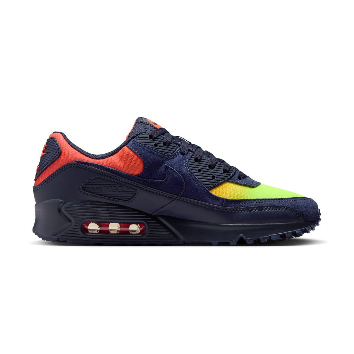 Nike Air Max 90 Blackened Blue Lemon Venom Hyper Crimson Gradient