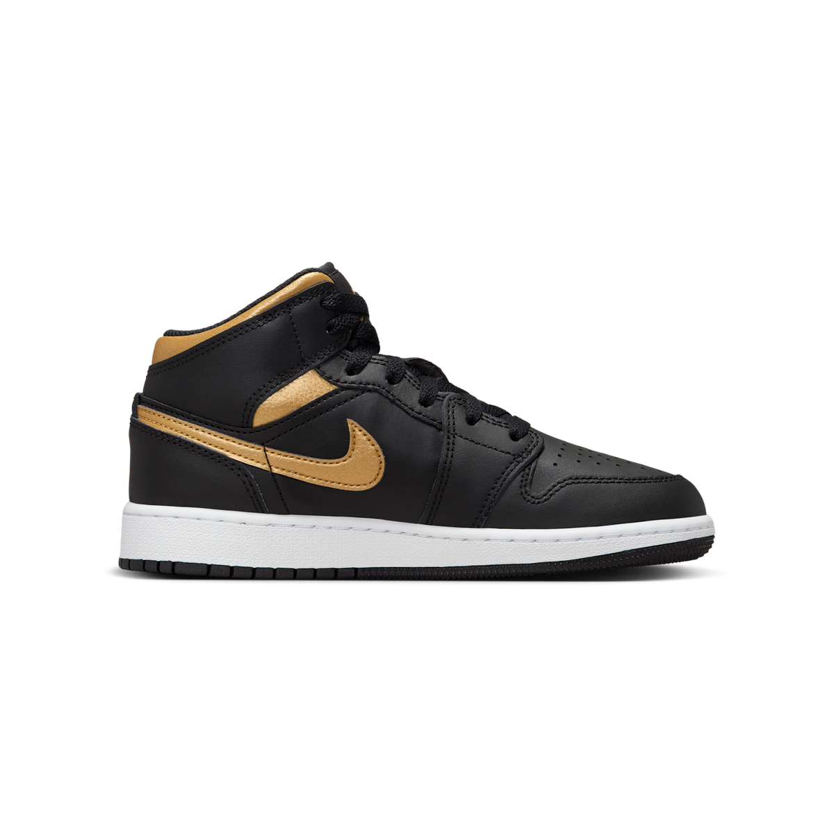Jordan 1 Mid Black Metallic Gold Swoosh (GS)