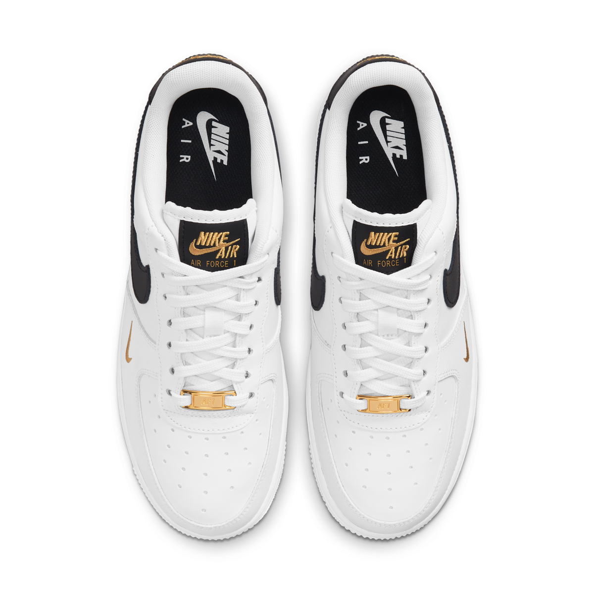 Nike Air Force 1 Low '07 Essential White Black Gold Mini Swoosh (Women's)