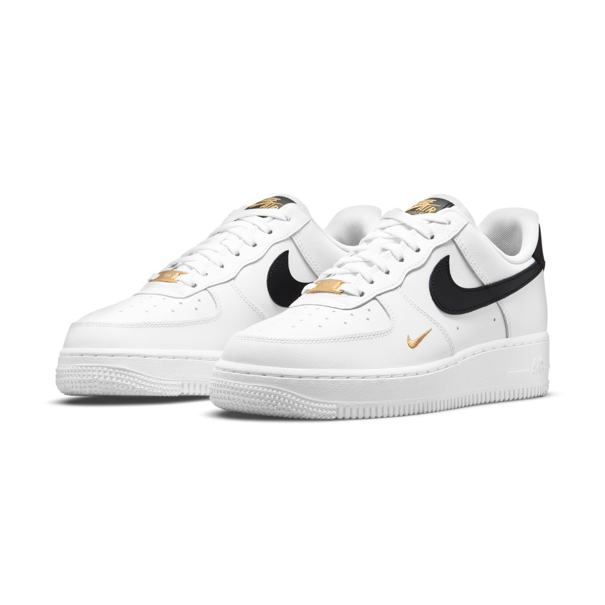 Nike Air Force 1 Low '07 Essential White Black Gold Mini Swoosh (Women's)