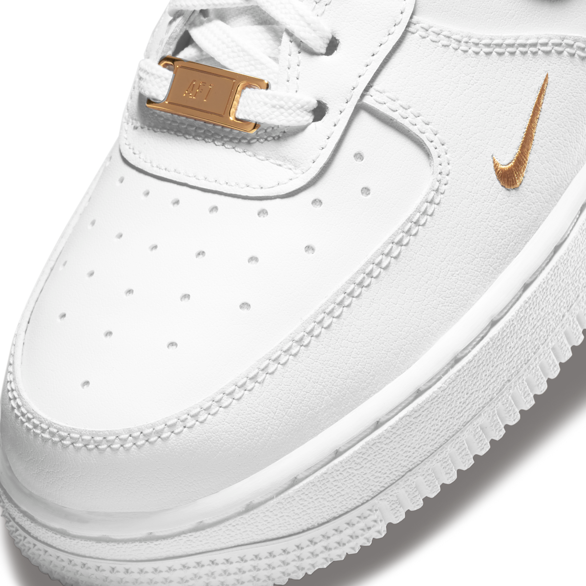 Nike Air Force 1 Low '07 Essential White Black Gold Mini Swoosh (Women's)