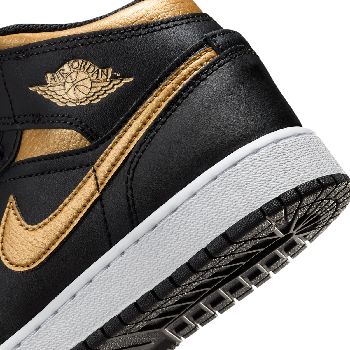 Jordan 1 Mid Black Metallic Gold Swoosh (GS)
